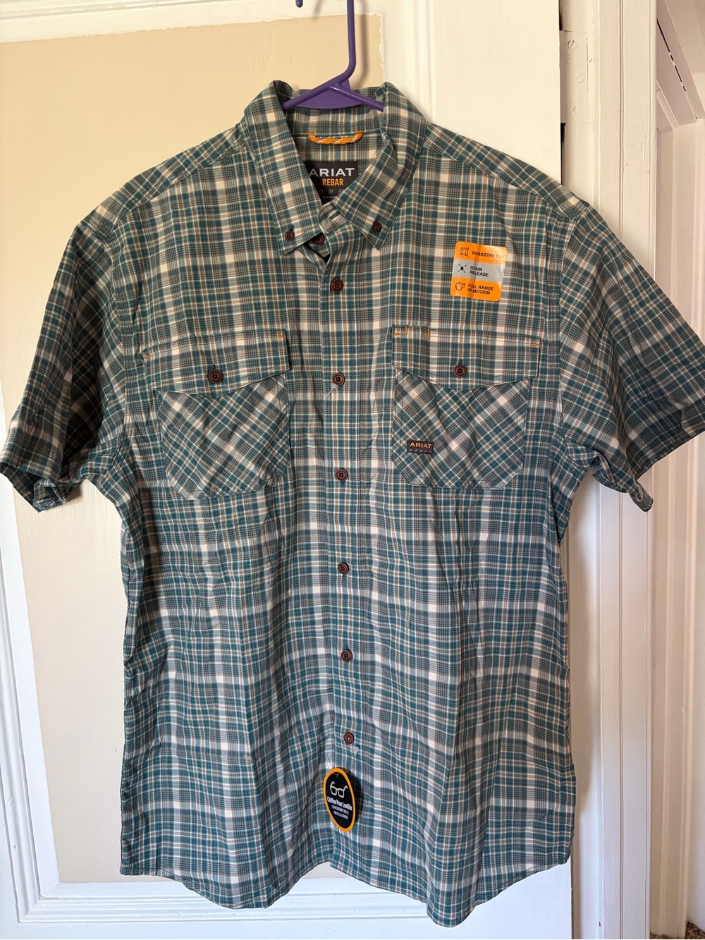 Ariat Teal and White Plaid Short-Sleeve Button-Down Shirt